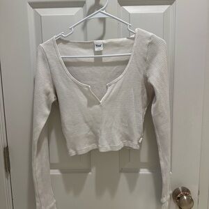 White Waffle Knit Women's Top, Cropped, V-Neck